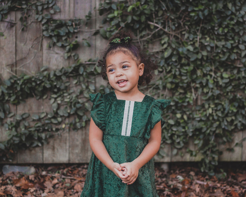 Girl's Green Crushed Velvet Christmas Dress