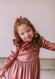 little girls pink velvet dress