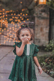 Girl's Green Crushed Velvet Christmas Dress