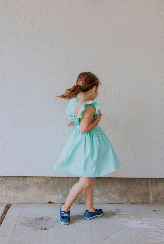 Little Girl's Mint Green Cotton Vintage Inspired Pinafore Dress