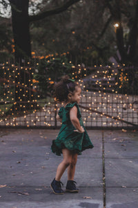 Girl's Green Crushed Velvet Christmas Dress