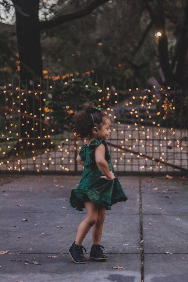 Girl's Green Crushed Velvet Christmas Dress