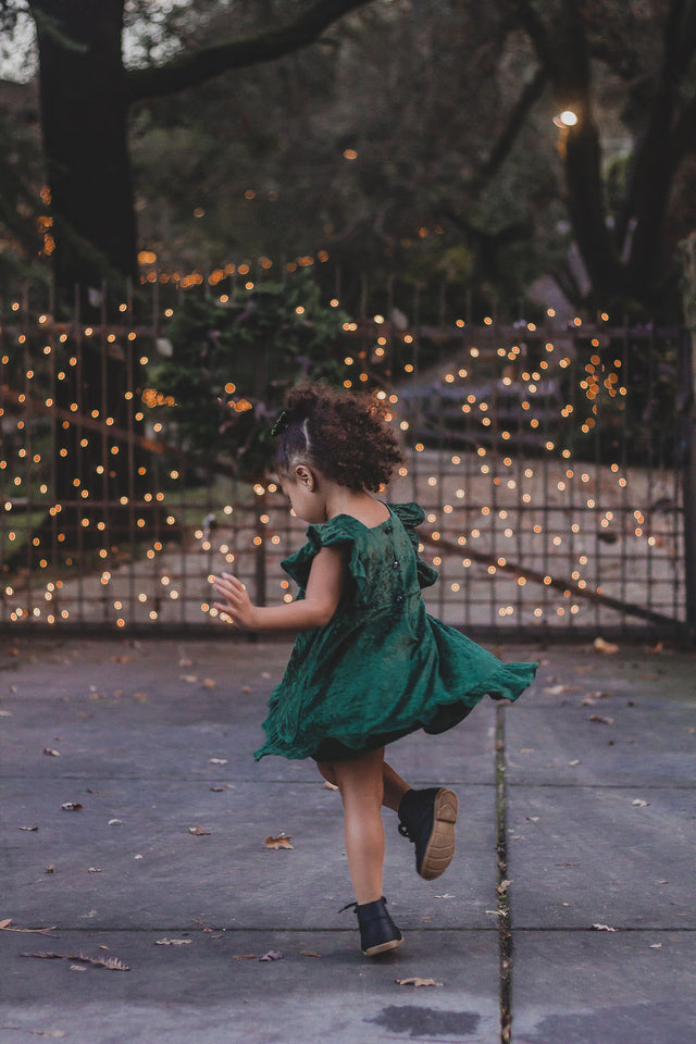 Girl's Green Crushed Velvet Christmas Dress