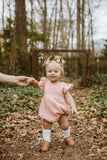 Infant Girl's Peach Pink Double Gauze Cotton Bubble Romper