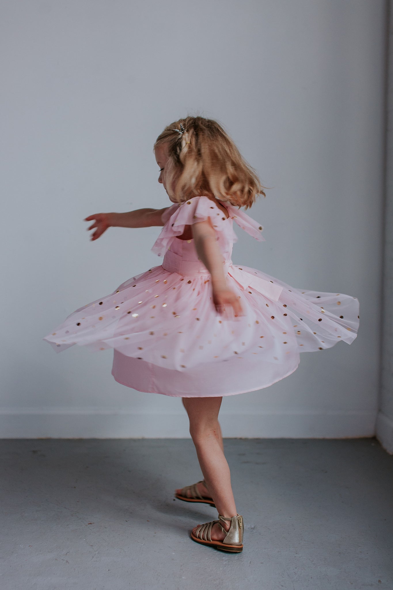 Little Girl s Pink Tulle Dress with Gold Polka Dots cuteheads
