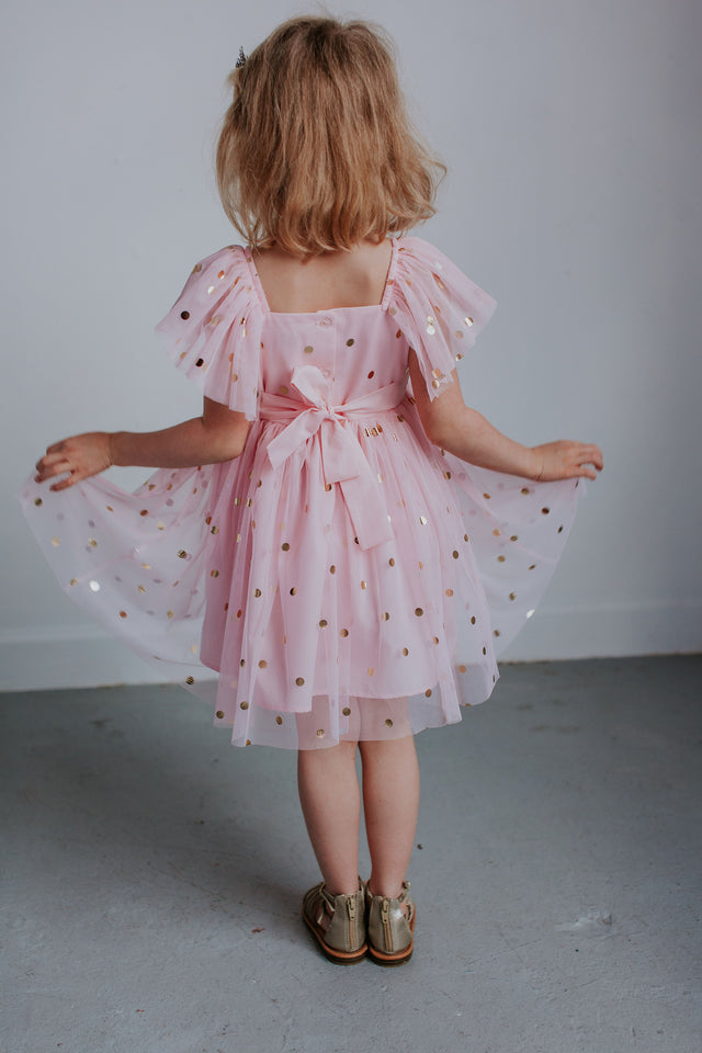 Toddler Girls Polka Dot Puff Sleeve Square Neck Dress | SHEIN IN