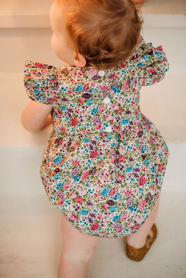 Infant Girl's Purple Calico Floral Bubble Romper