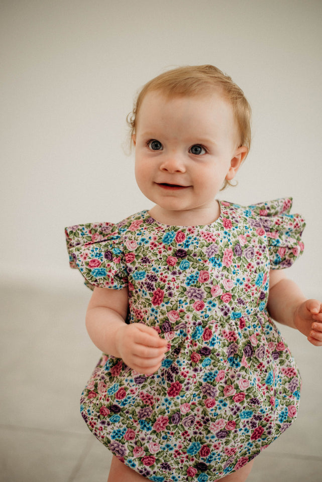 Little Girl's Purple Calico Floral Twirl Dress