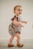 infant girls purple ditsy calico floral print romper