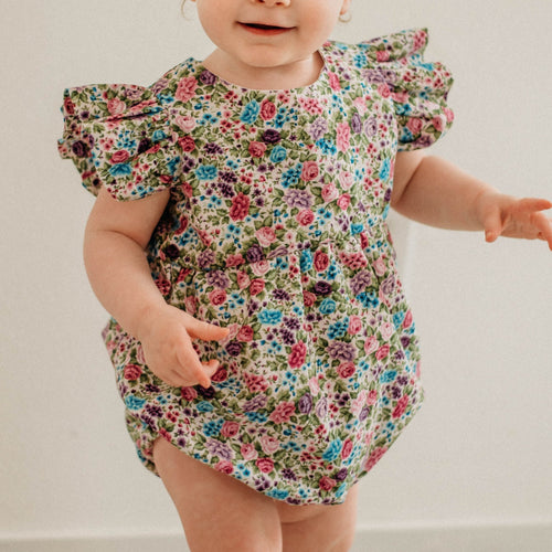 infant girls purple floral print romper