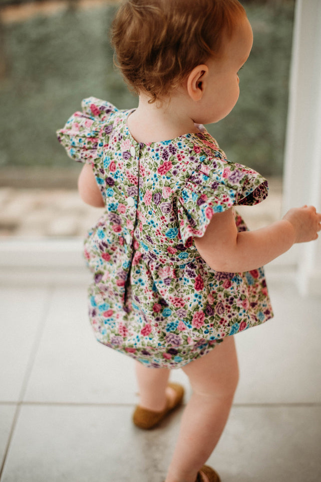 Infant Girl's Purple Calico Floral Bubble Romper