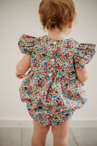 Infant Girl's Purple Calico Floral Bubble Romper