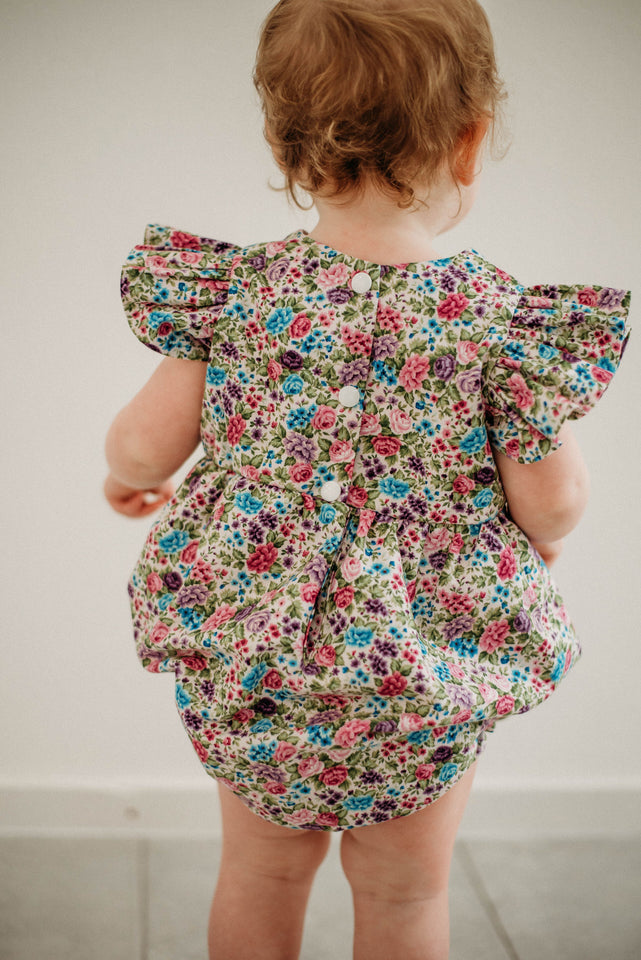 Infant Girl's Purple Calico Floral Bubble Romper