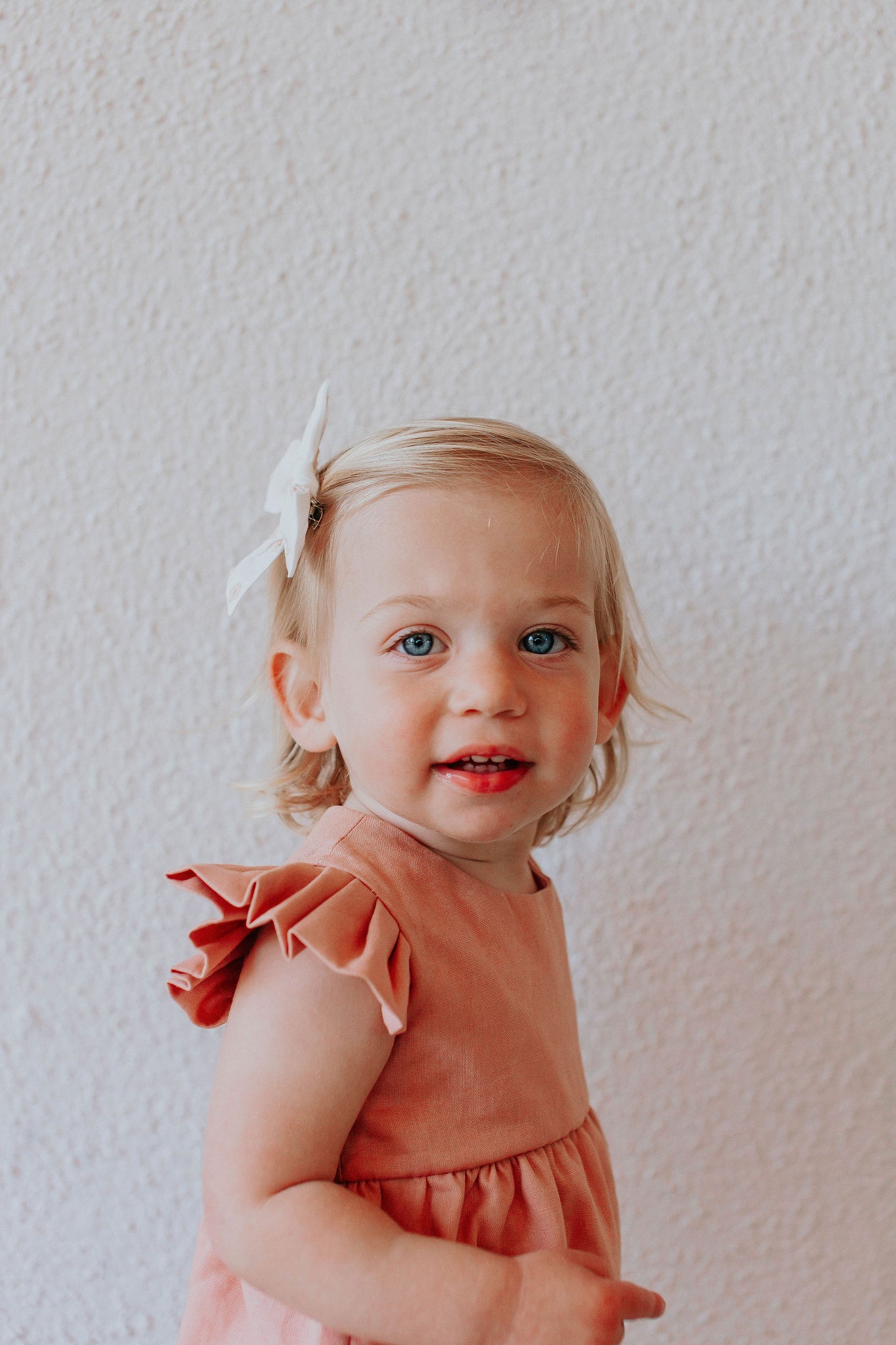 Infant Girl s Dusty Rose Pink Linen Bubble Romper cuteheads