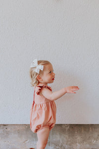 infant girls dusty rose pink linen bubble romper