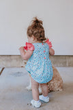 Infant Girls Aqua and Pink Sushi Print Themed Bubble Romper