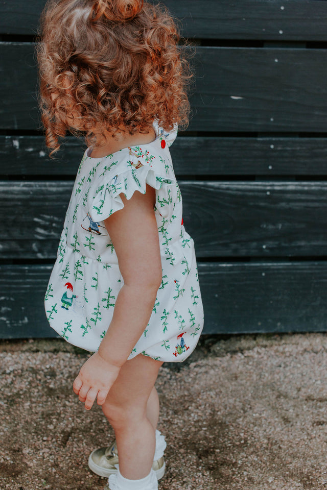 Infant Girl's Christmas Elf Print Bubble Romper