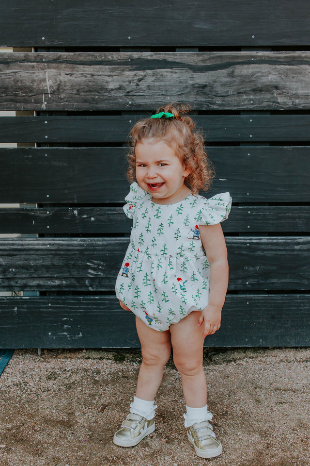 Infant Girl's Christmas Elf Print Bubble Romper
