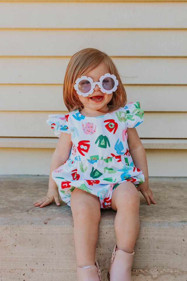 ugly christmas sweater print bubble romper