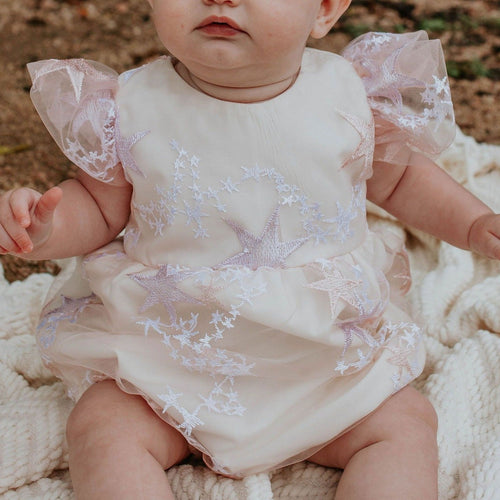 Infant Girl's Pink and Purple Star Tulle Bubble Romper