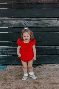 infant girl's red velvet christmas bubble romper