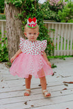 Infant Girl's Watermelon Print Cotton Bubble Romper with Tulle Skirt