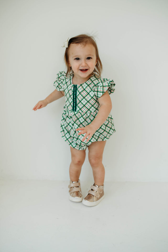 green tartan print outfit for baby