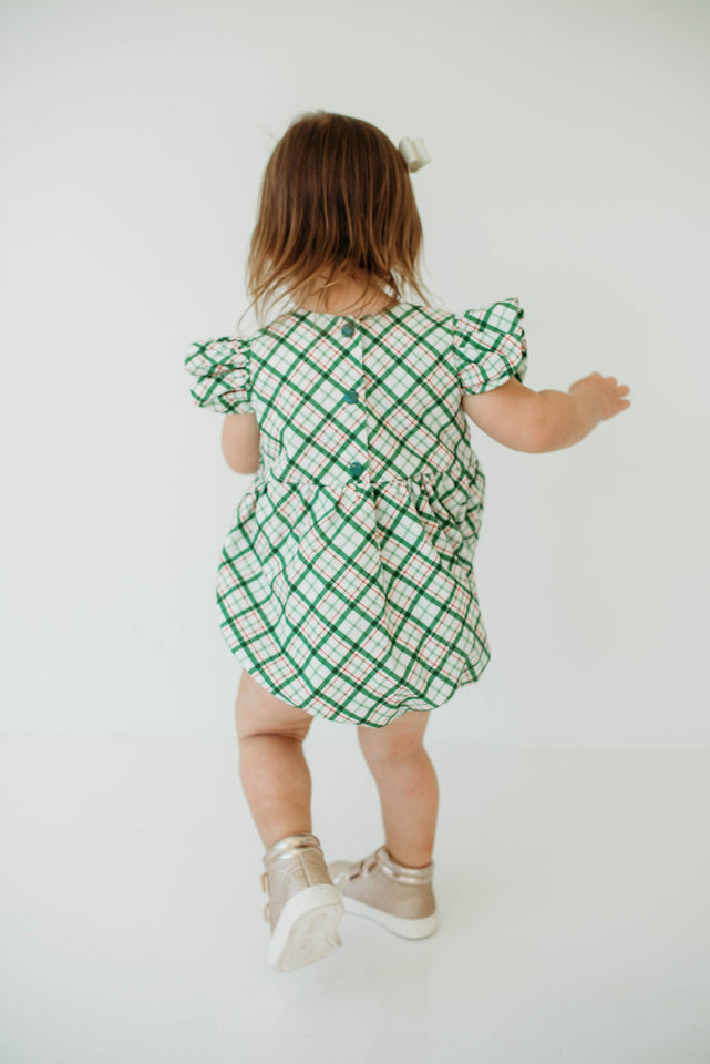 Infant Girl's Green Tartan Print Christmas Bubble Romper