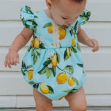 infant girls lemon print cotton bubble romper