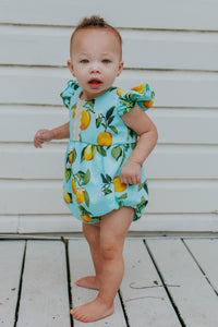infant girls lemon print cotton bubble romper