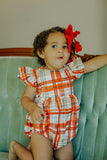Infant Girl's Bright Red and Green Christmas Tartan Plaid Bubble Romper