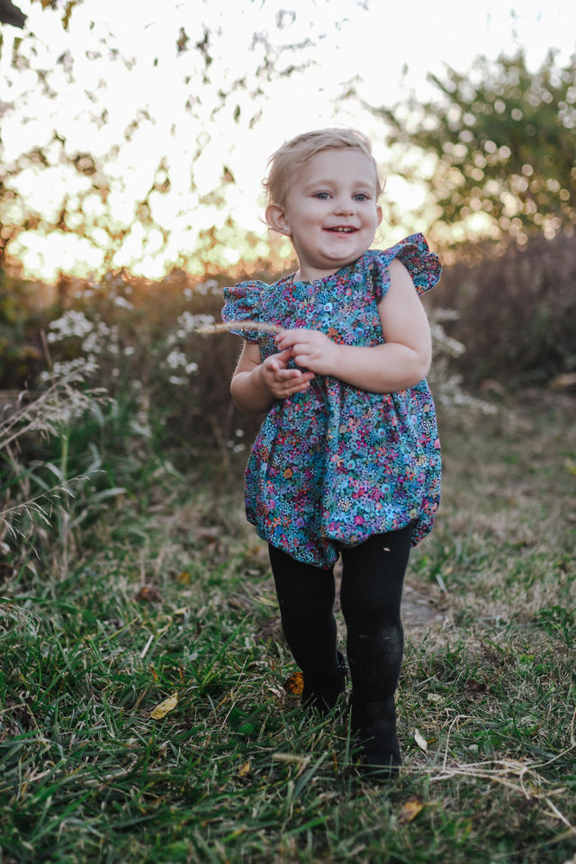 infant girl's multicolor ditsy floral bubble romper