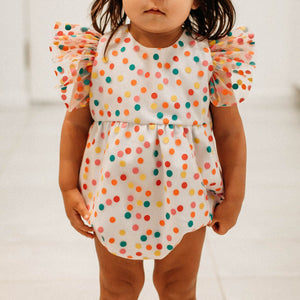 Infant Girl's Multicolor Rainbow Confetti Tulle Bubble Romper