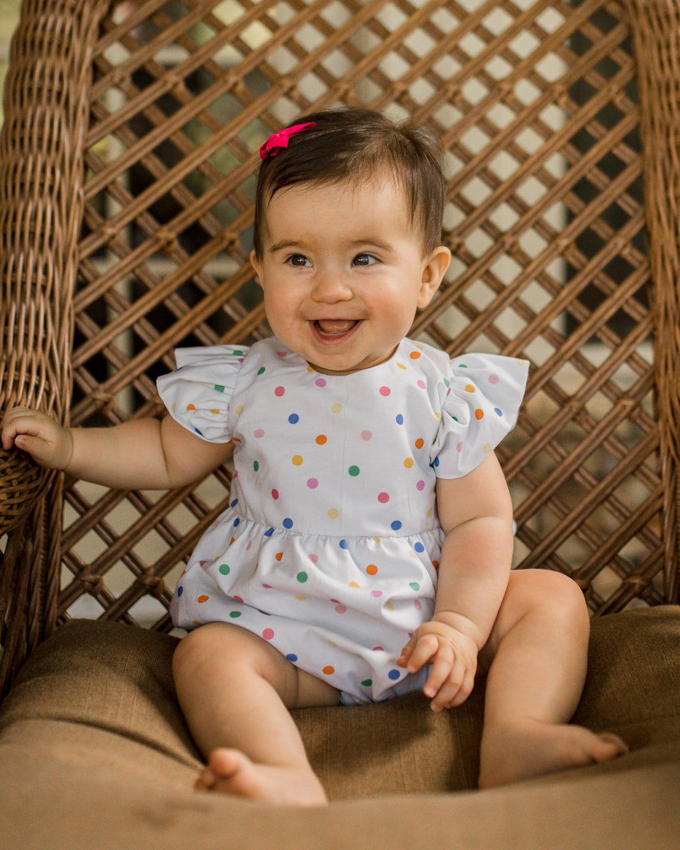 Infant Girl's Rainbow Polka Dot Ruffle Sleeve Romper – cuteheads