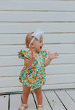 Infant Girl's Orange Print Cotton Bubble Romper