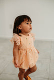 Infant Girl's Peach Tulle Daisy Print Bubble Romper