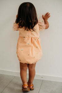 Infant Girl's Peach Tulle Daisy Print Bubble Romper