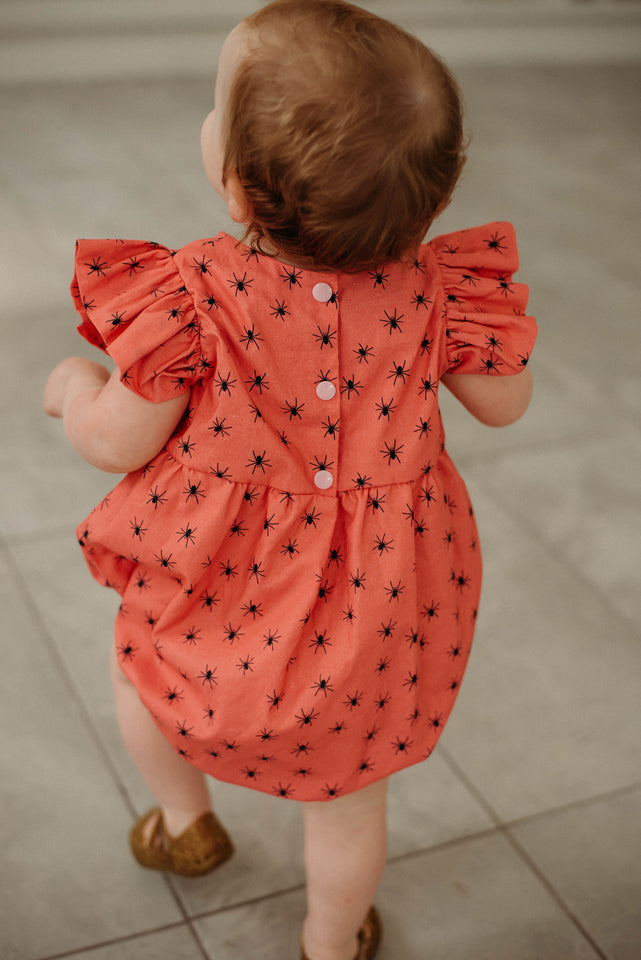 Infant Girl's Pink and Black Spider Print Halloween Bubble Romper