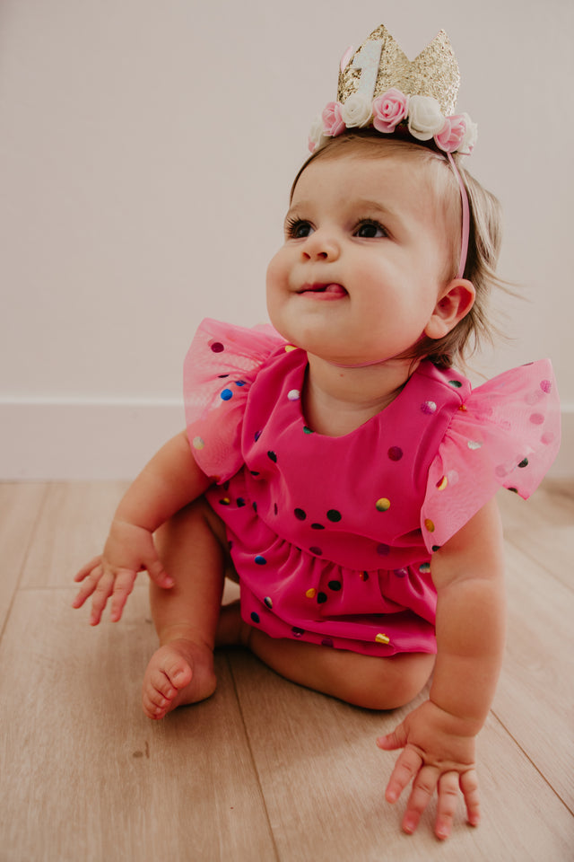 Infant Girl s Pink Confetti Tulle Bubble Romper cuteheads