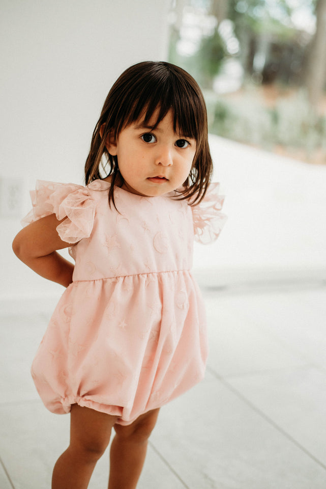 Infant Girl's Pink Tulle Moon and Star Bubble Romper
