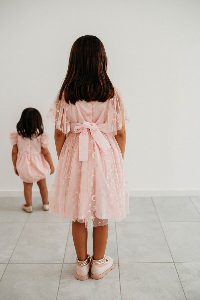 Infant Girl's Pink Tulle Moon and Star Bubble Romper