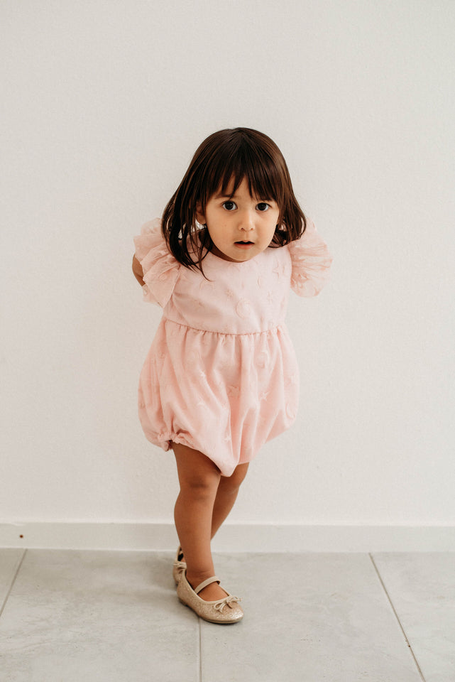 Infant Girl's Pink Tulle Moon and Star Bubble Romper