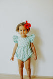 Infant Girl's Turquoise Blue Holly Print Christmas Bubble Romper