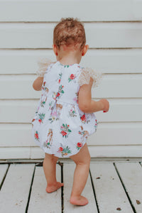 Infant Girl's Woodland Creatures Wonderland Bubble Romper with Tulle Sleeves