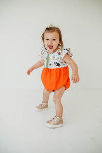 Infant Girl's Green and Orange Dog Print Christmas Bubble Romper