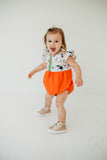 Infant Girl's Green and Orange Dog Print Christmas Bubble Romper