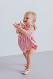 Infant Girl's Rifle Paper Pink and White Stripe Cotton Bubble Romper