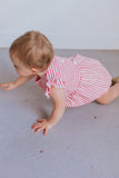 Infant Girl's Rifle Paper Pink and White Stripe Cotton Bubble Romper