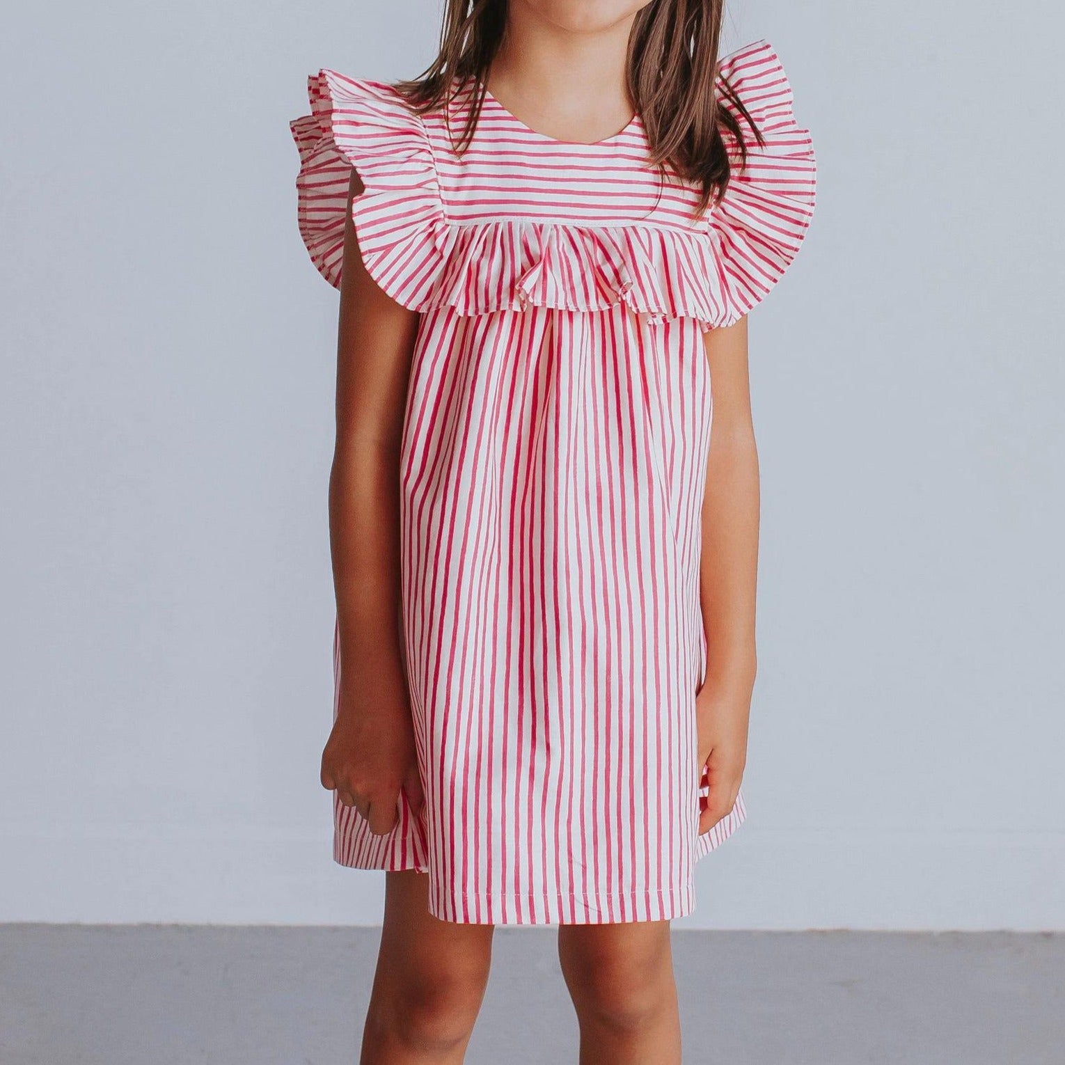 Red and White Striped Dress Outfit - Doused in Pink