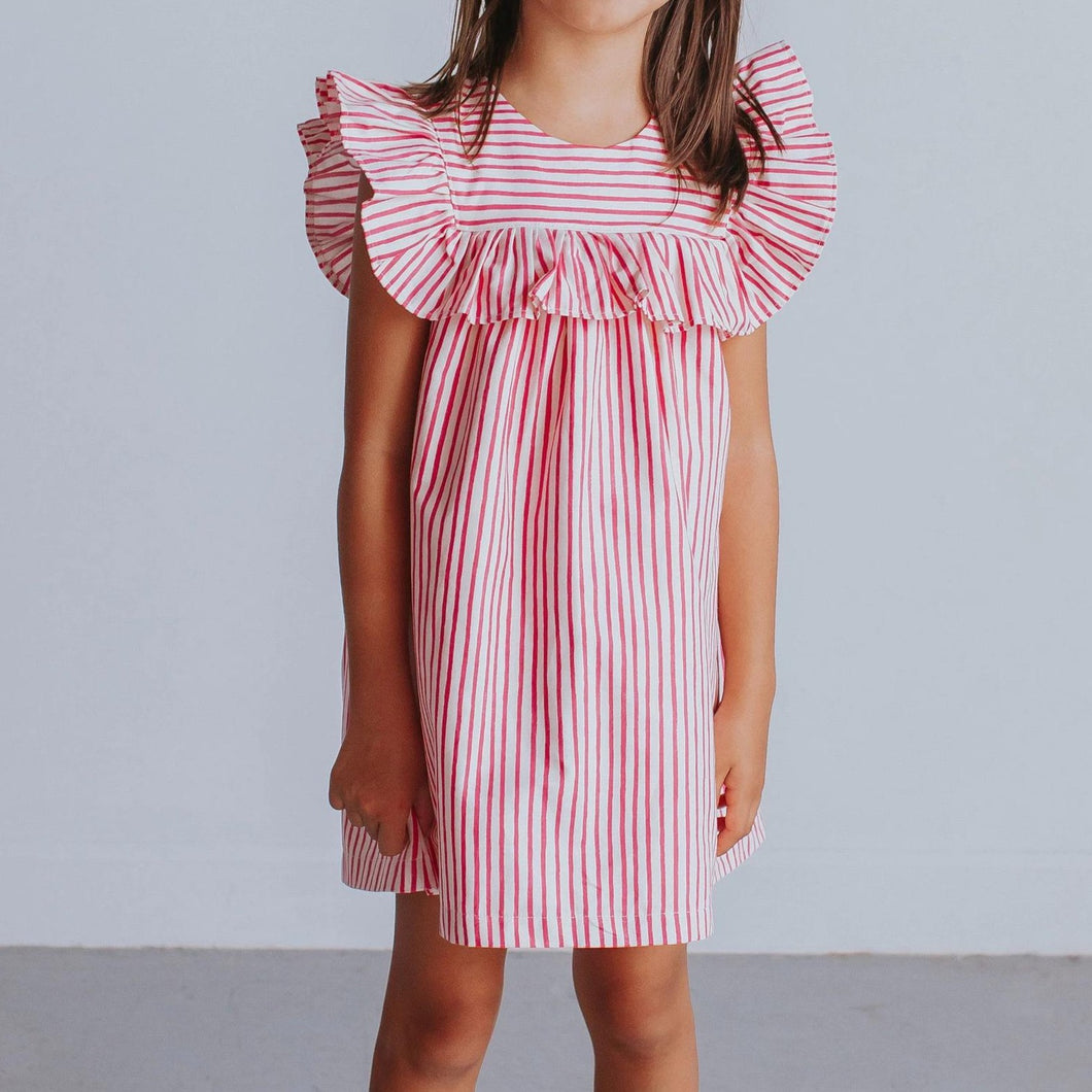 Little Girl s Pink and White Stripe Ruffle Cotton Dress with Ruffle Co cuteheads